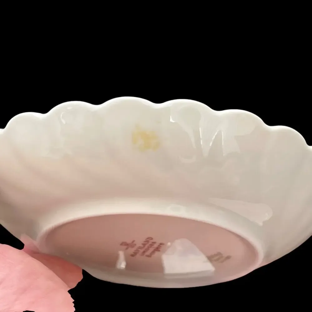 Haviland Limoges Bergere Berry Bowl Set 4 Dessert Dish Blue Flowers Gold Verge